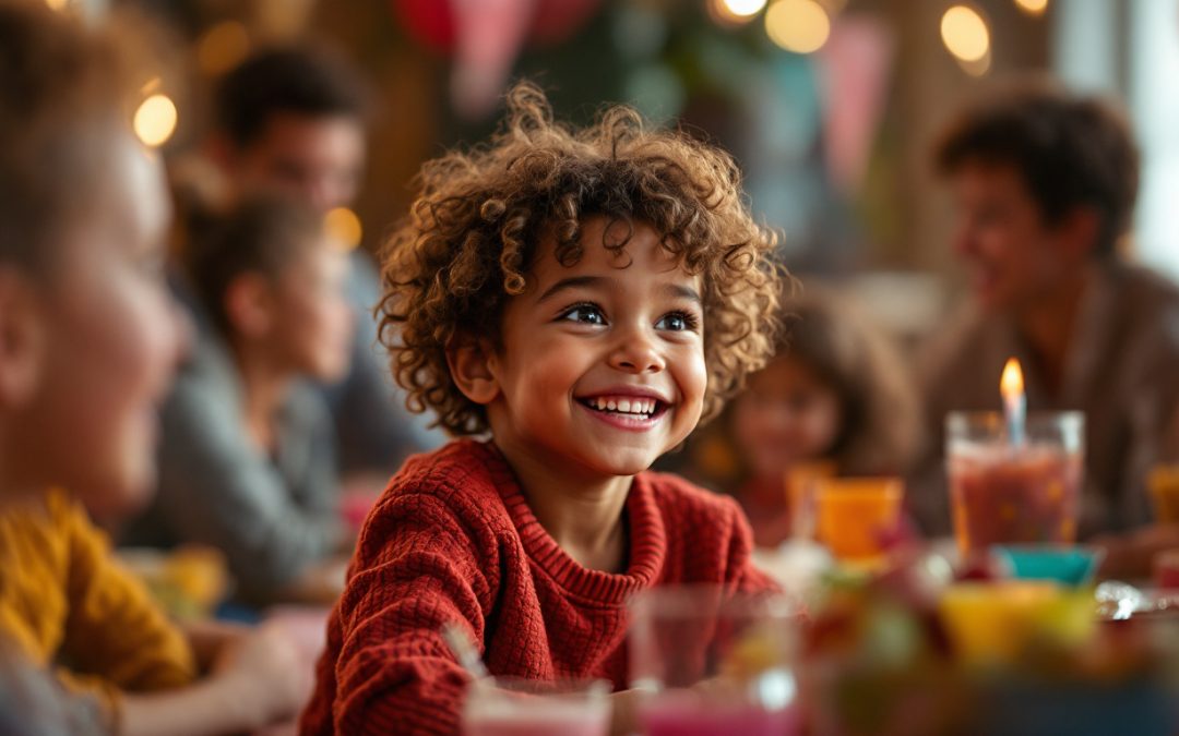 Smiling child enjoying a playful gathering with friends.