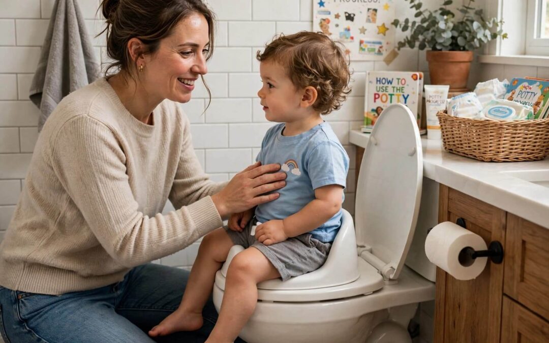 mother encouraging child toilet training